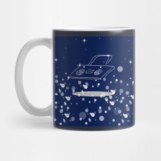 Retro tape recorder, vintage music with dark blue color background Mug